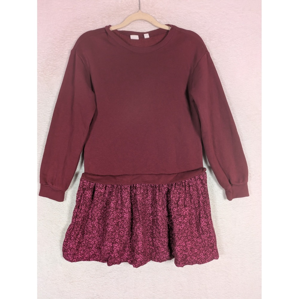 Gap Sweatshirt Dress Girl's XL Burgundy Floral Mixed Media Long Sleeve Crew Neck